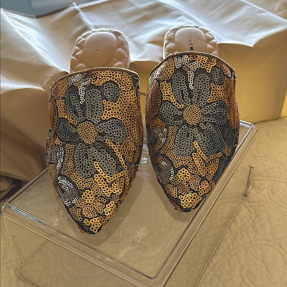 Birdies Shoes - Birdies Dove -Blue and Gold Sequins